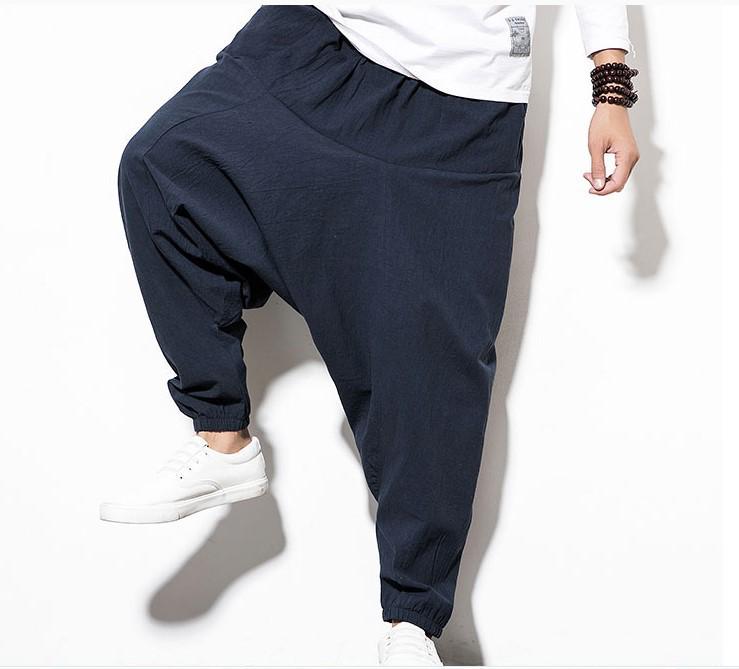 2026 Spring Men's Chinese-Style Cotton Linen Harem Pants - Printed Hip Hop Trousers