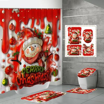 4 STÜCKE Duschvorhangsets Mit Duschvorhang Und Teppichen Toilettendeckelteppich U-Form Matte Und Badematte Badezimmerset Mit 12 Haken
