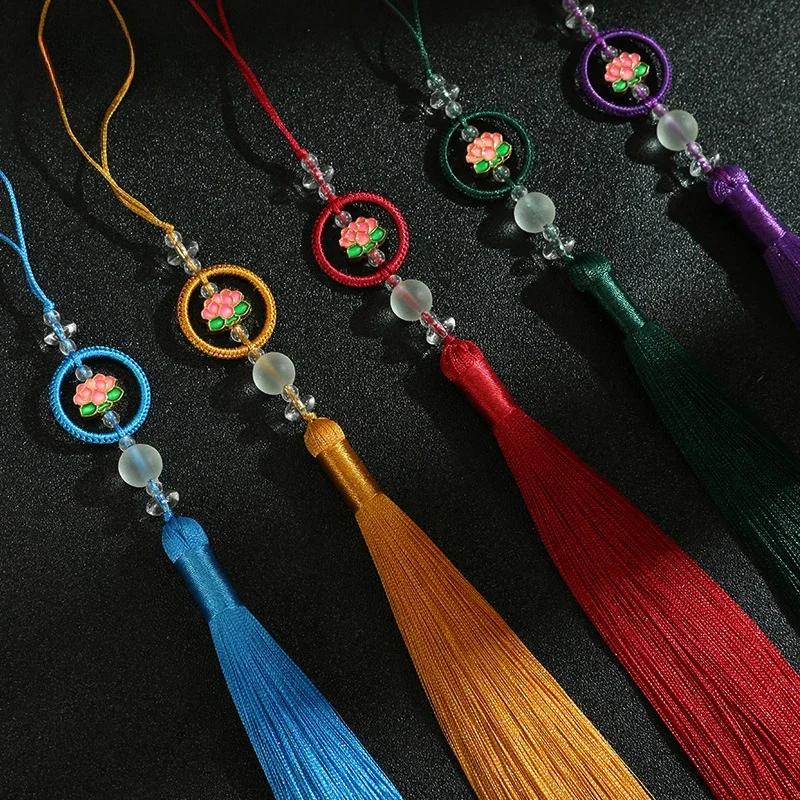 Chinese Retro Auspicious Lotus Beaded Tassel Fringe Women's Handbag Cheongsam & Hanfu Decoration Folding Fan Sachet Car Pendant
