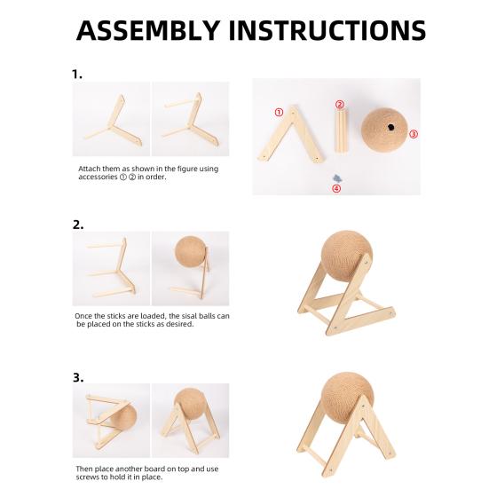 Cat Scratching Ball Interactive Sisal Rope Cat Scratcher Ball with Wooden Stand Spinning Ball Kitten Exercise Toy for Indoor Cats