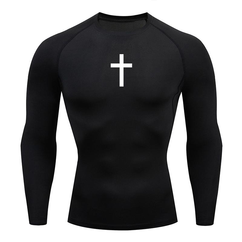 Christian Workout Compression Shirts Graphic Long Sleeve Rash Guard Athletic Quick Dry Tees Tops Mens Gym Undershirts Baselayers