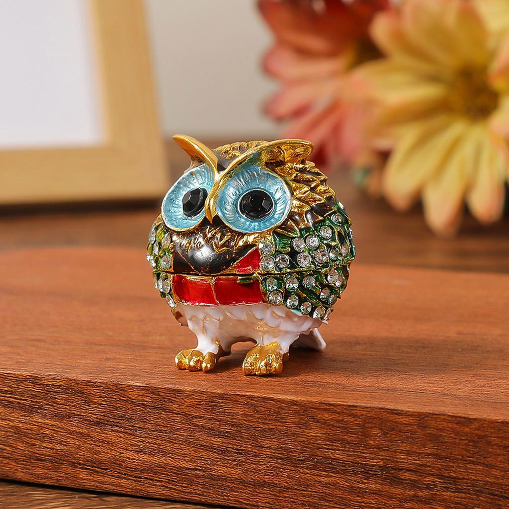 Crystals Covered Owl Inspired Jewelry Storage Case Sturdy Alloy Construction for Earring Collections