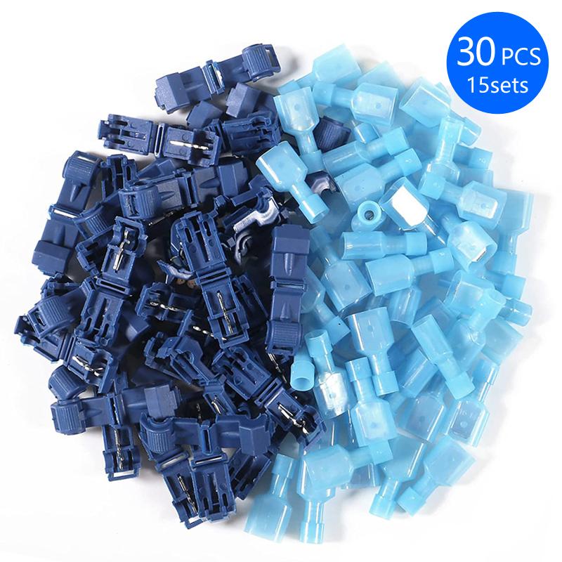 30/50pcs T-Tap Wire Connectors Self-Peeling Quick Splice Wire Terminal Insulation Male Quick Disconnect Spade Terminal Combo Kit