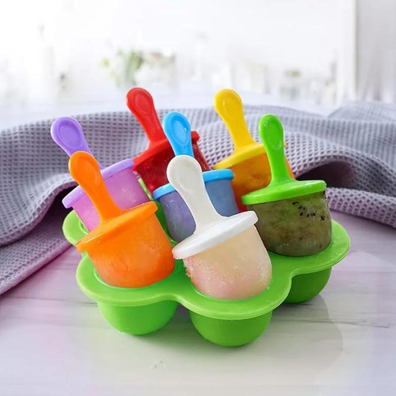 7 Holes DIY Ice Cream Pops Silicone Mold Ice Cream Ball Maker Popsicles Molds Baby Fruit Shake Home Kitchen Accessories Tool