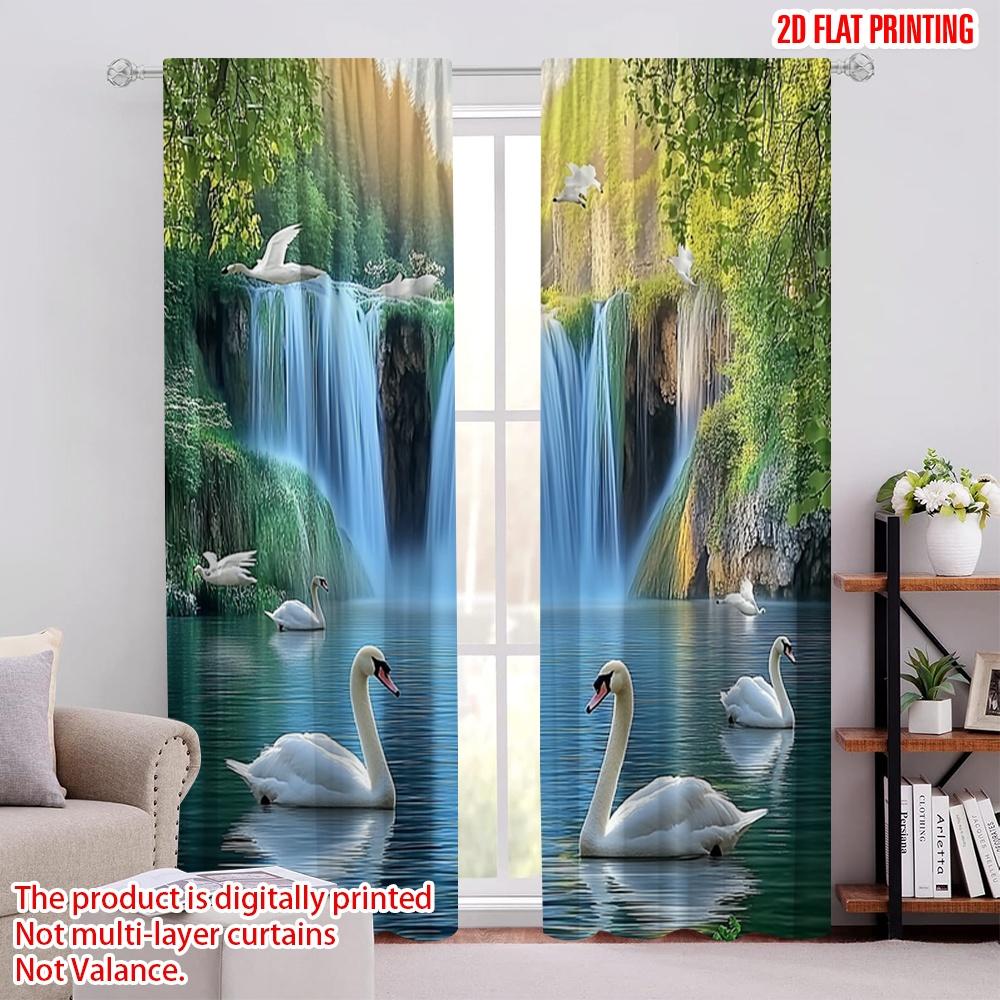 

2D flat printing 2pcs Romantic Summer Curtain Forest Tree River View Blackout Polyester Festive Holiday Suitable for Holiday 52.50 × 116.00 cm 2 pcs