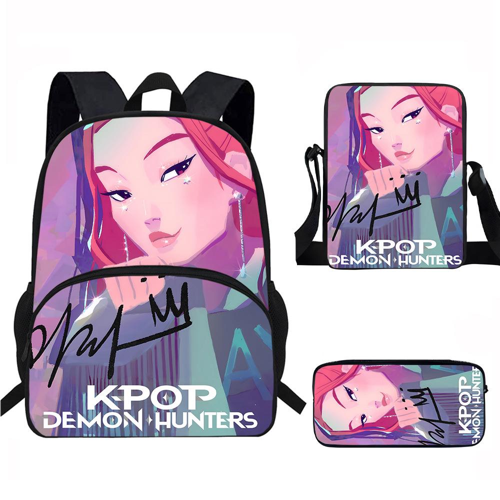 K-Pop Dämonenjäger 3-teiliges Schülerrucksack-Set Anime-Thema Trendiges bedrucktes Rucksack-Set