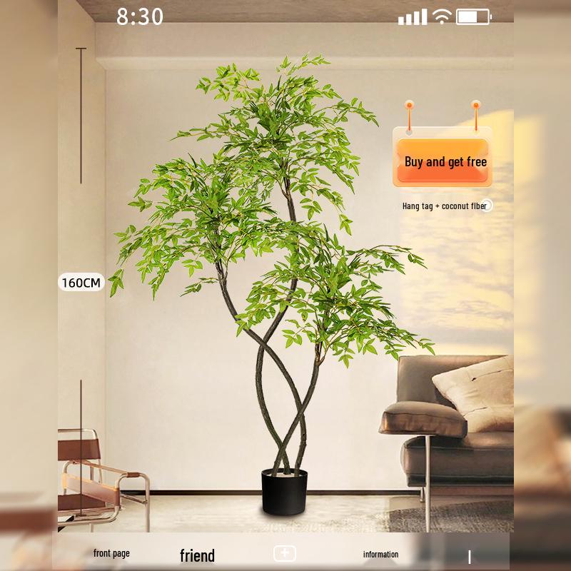Large Indoor Potted Nandina Domestica Faux Plant - Luxury Green Décor for Living Room