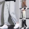 Men Pants Drawstring Elastic Waist Solid Color Pockets Loose Straight Sweatpants Wide Leg Ankle-banded Sport Trousers Daily Wear Casual Trousers