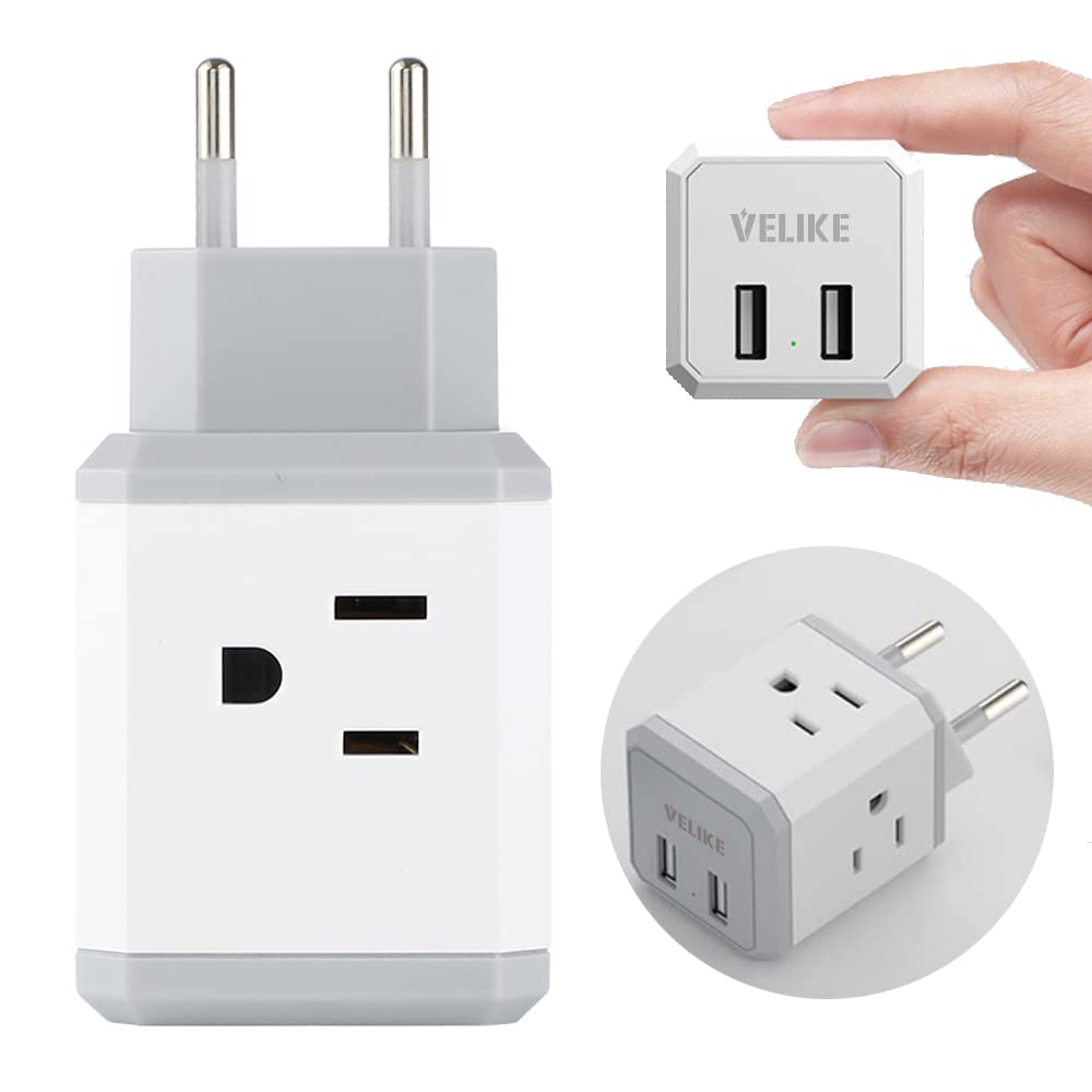 

VELIKE Overseas Conversion C Travel 4 AC 2 USB Outlet Power Conversion Сумісний з та іншими країнами Вилка, тип, конвертер, розетки, порти, сірий колір