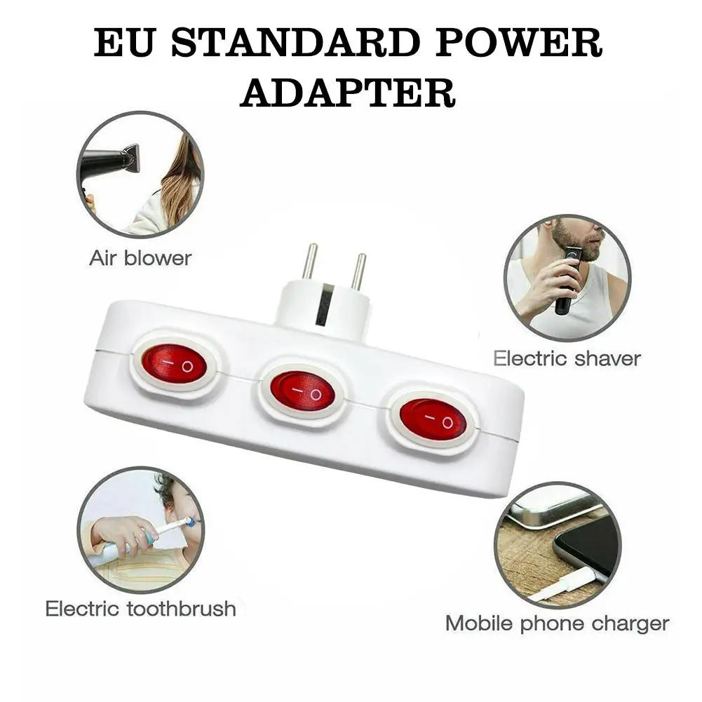 Independent Switch EU Schuko Triple Outlet Power Expansion Plug 1 to 3 Wall Socket Adapter Power Splitter For home