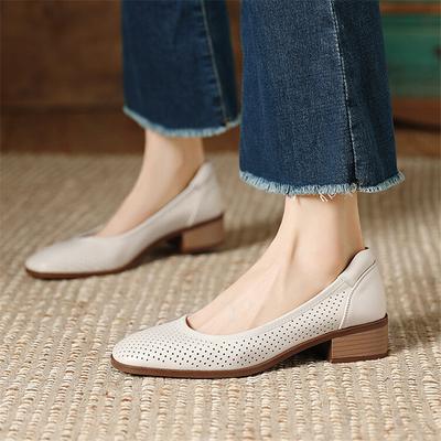 Moda 2025 Nowa Moda Wycinane Damskie Szpilki Kwadratowy Nosek Letnie Buty Grube Obcasy Prawdziwa Skóra Buty dla Kobiet Ręcznie Robione Mokasyny