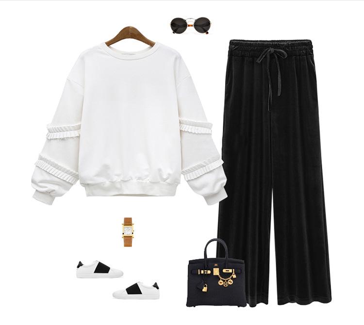 Women's High-Waist Velvet Wide-Leg Pants: Plus-Size, Loose, Thick Slim-Fit, Perfect for Autumn & Winter Casual Wear.