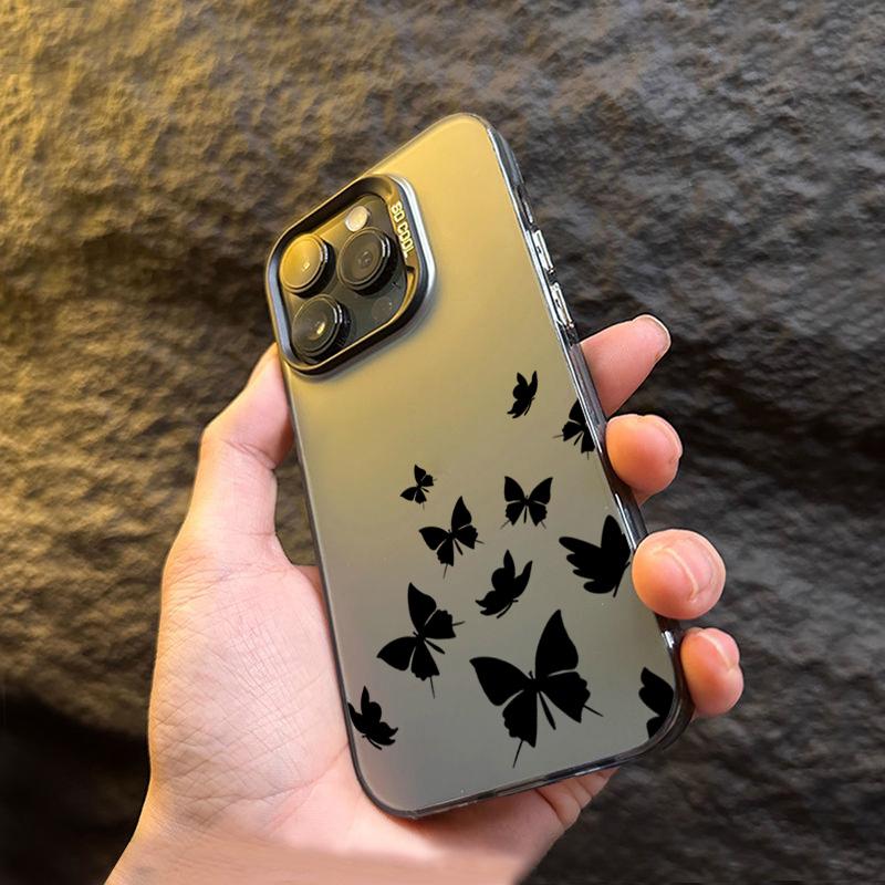 For iPhone 15 Pro 16 Plus 14 Pro Max 13 12 11 X XS XR 7 8 SE Shockproof Drawing Butterfly Lens Protect Plating Cover Case