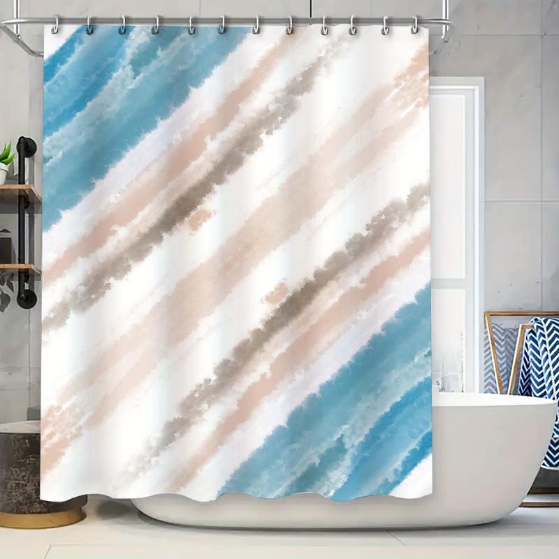 

Modern Bathroom Shower Curtain With Colorful Stripes Waterproof Fabric Design For Home Decor (Blue Pink) Size 69X72 W60H190(CM)-1 Pcs