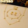 DIEYURO 316L Stainless Steel Golden Heart Inlay Round Purple Zircon Necklace Earrings Bracelet Set Lady Trend Luxury Jewelry