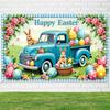 2D Easter Truck Photography Backdrop, Blue Truck with Colorful Eggs & Floral Photo Background