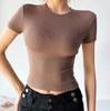 Ležérní letní žena Tričko Skinny Fit Upnuté Tričko s krátkým rukávem a výstřihem do O Základní jednobarevné triko Crop Tops