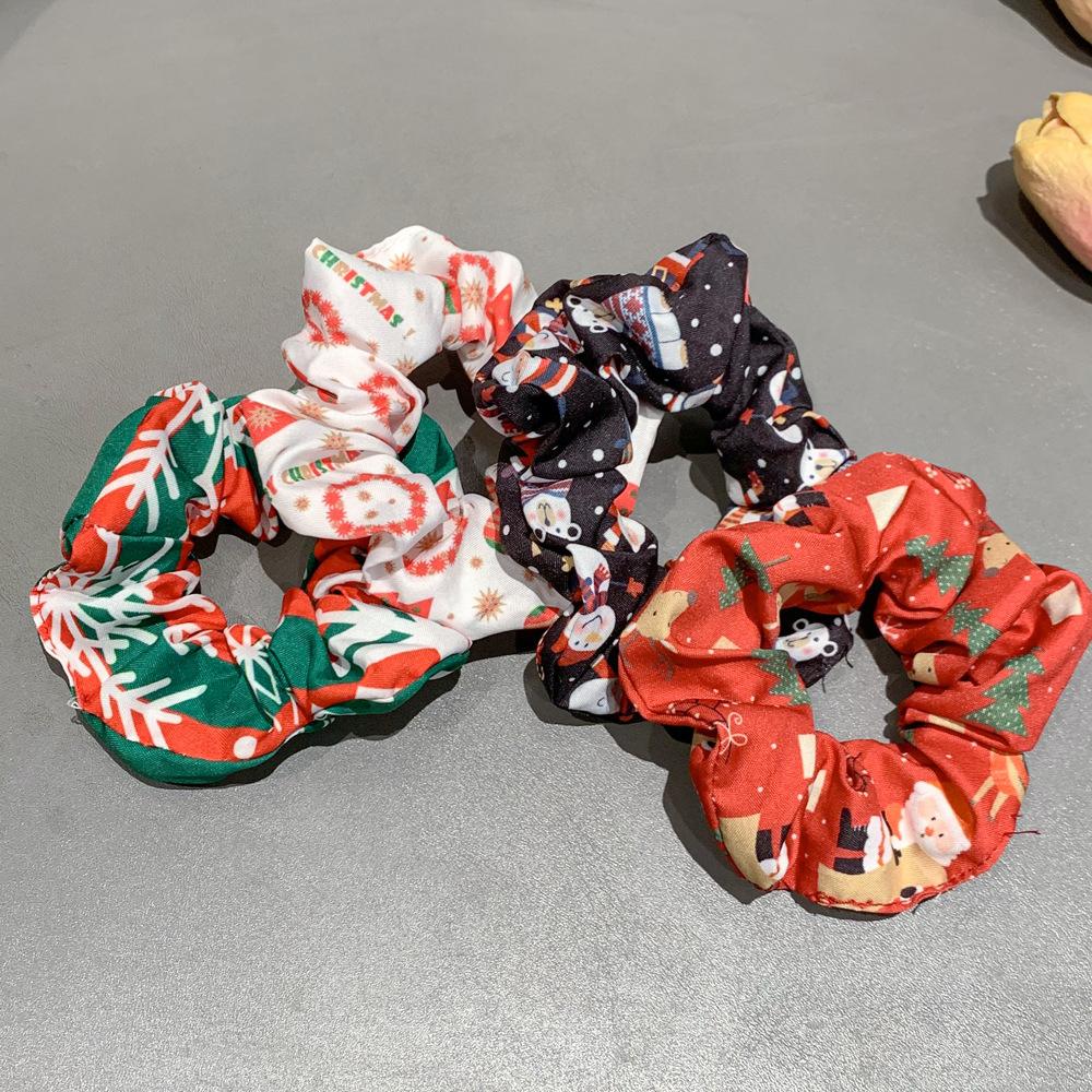 4pcs Set Fashionable Minimalist Girls' Christmas Hair Ties,High-Elasticity Non-Damaging Hair Bands with Christmas Element Prints