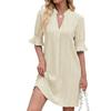 Spring and Summer Solid Color Jacquard V-neck Loose Dress