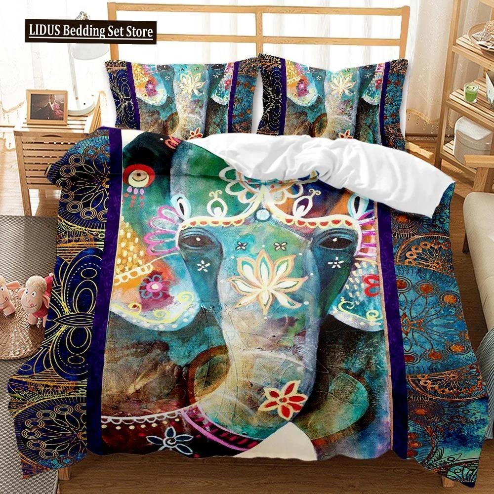 

Комплект пододеяльников со слоном, индивидуальный дизайн африканского животного, двойной пододеяльник с изображением радужного слона из полиэстера 70x133cm 2pcs