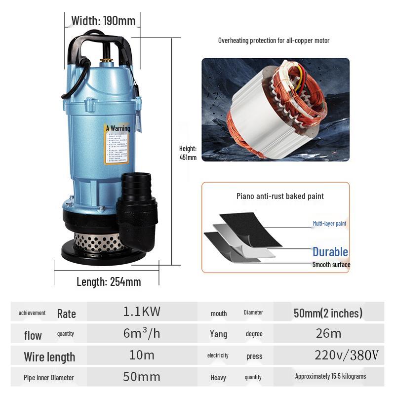 Dayuan 220V High-Pressure Submersible Pump for Agricultural, Industrial, and Household Water Irrigation