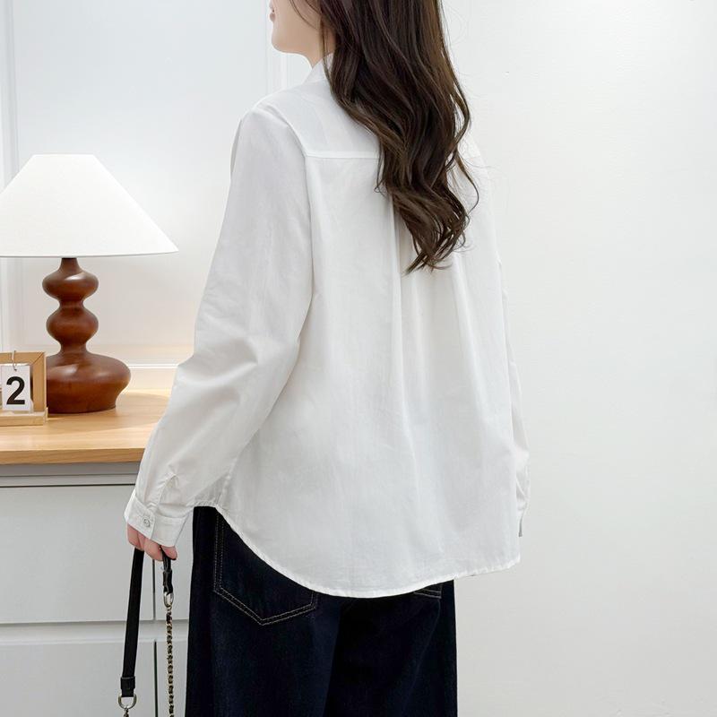 K72 Plus Size Women's Spring 2026 Korean-Style Embroidered Stretch Long Sleeve Slimming Shirt 1215