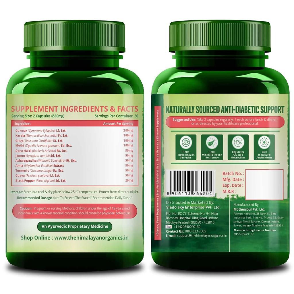 Vlado's Himalayan Organics Diabetes Support Supplement 60 Veg Capsules Herbal Blood Sugar Support Formula