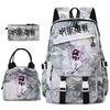 Anime Jujutsu Kaisen Backpack Set for Girls 3pcs School Bookbag Lunch Bag Pencil Case Casual Travel Rucksack