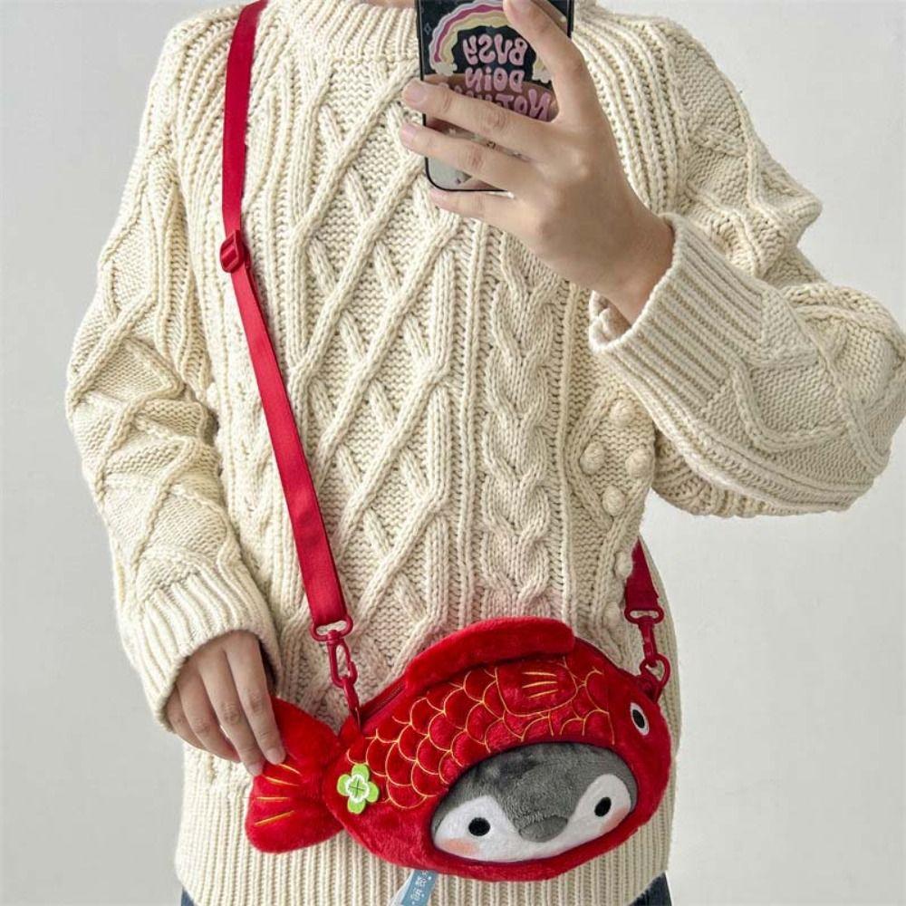 

Пингвин Сумка через плечо с изображением пингвина на молнии, плюшевая кукла-луциан, кукла-рыба, милый плюшевый рюкзак для куклы для мальчиков