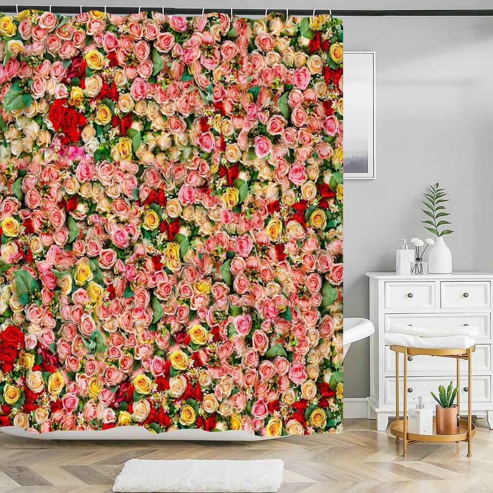 Beautiful natural flowers shower curtain waterproof polyester fabric bath curtain rose floral curtains for bathroom decor