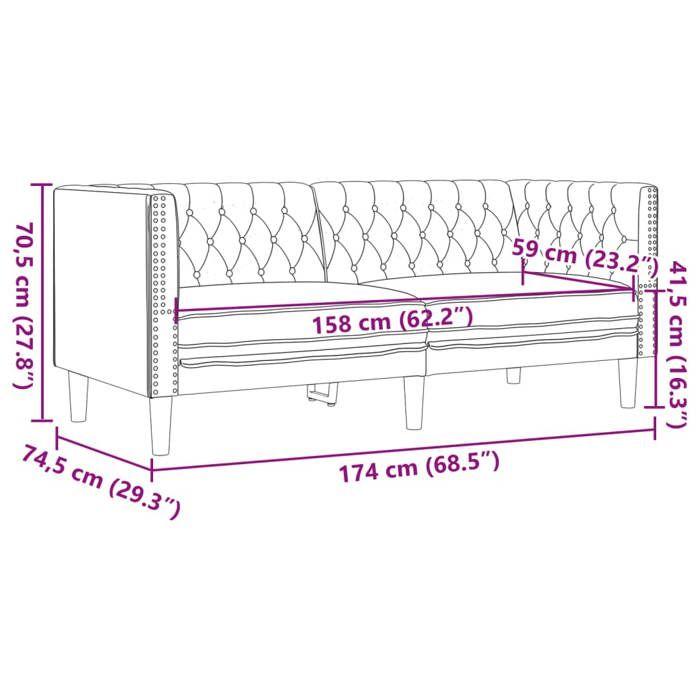 VidaXL Canapé à 2 places Chesterfield noir similicuir, canapé, canapé rembourré, canapé à 2 places, causeuse, siège de 372659