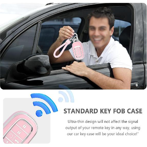 5 Button Key Fob Cover,TPU Key Fob Case With Keychain,Car Key Cover Pink Car Accessories Compatible With Honda