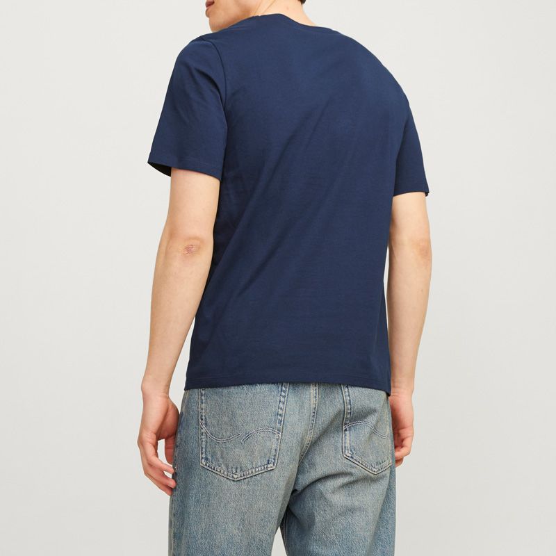 Tee shirt bleu marine Tiley regular fit imprimé block avec logo col rond Homme JACK & JONES