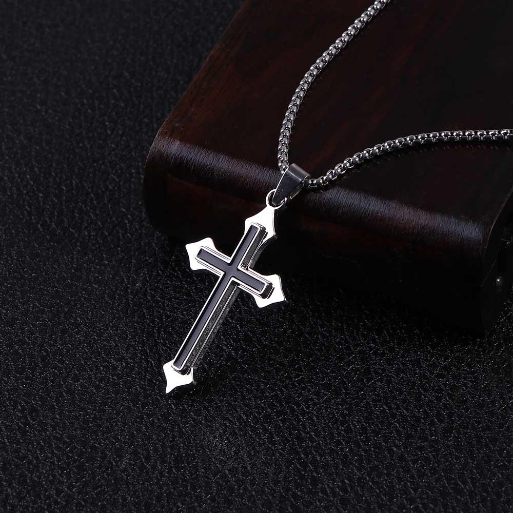 Gothic Party Gifts Minimalism Black Silver Color Stainless Steel Cross Pendants Clavicle Chains Men Necklaces Cross Necklaces
