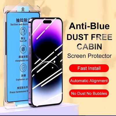 For iPhone 16 15 14 Plus 13 12 11 Pro X Xs Max XR Tempered Glass Screen Protector Anti Blue Ray Full Coverage Easy To Install Tool Accessories
