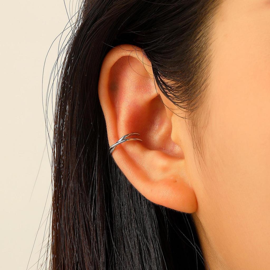 Clip per orecchio retrò francese a doppio strato in lega senza buco: Ear Cuff Semplice da Donna, Stile Freddo, di Nicchia Coreano, Temperamento