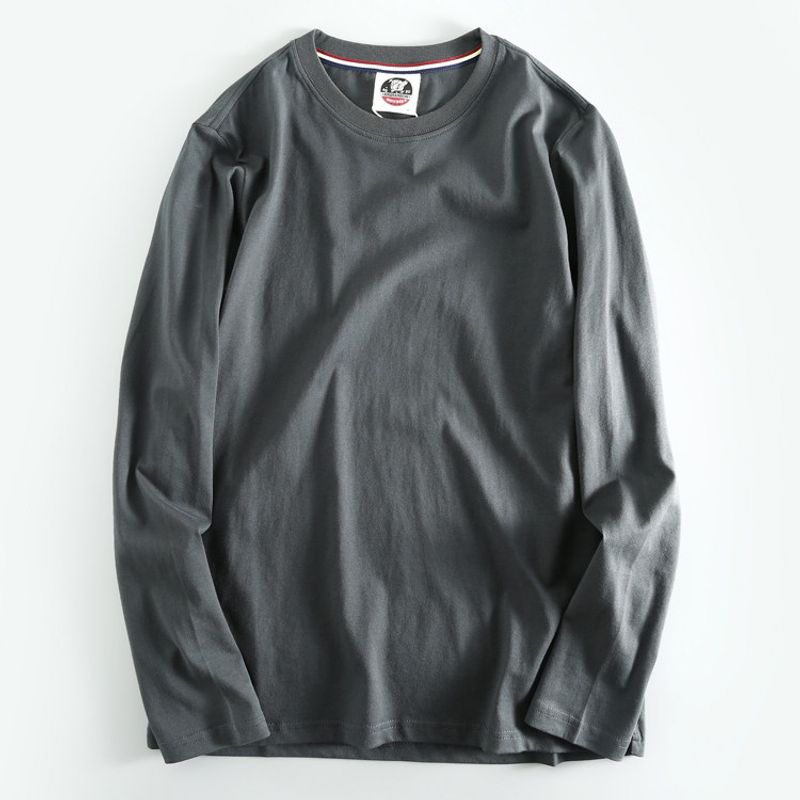 Cattle Goods Solid Color T-shirt Spring and Autumn All-Match Factory Special Offer Cattle Goods Men s Undershirt Tail Goods Long Sleeves T-Shirt Tide Iron Gray M