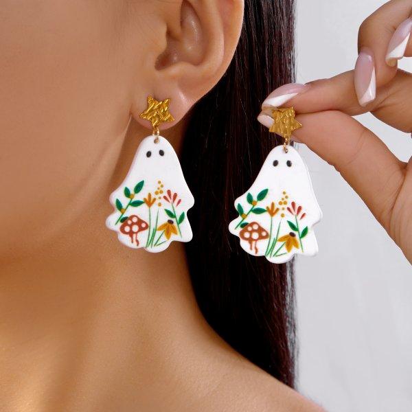 Cute Halloween Ghost Drop Earrings for Women Girls Fashion Little Ghost Hoop Earring Party Festival All Saints' Day Jewelry Gift