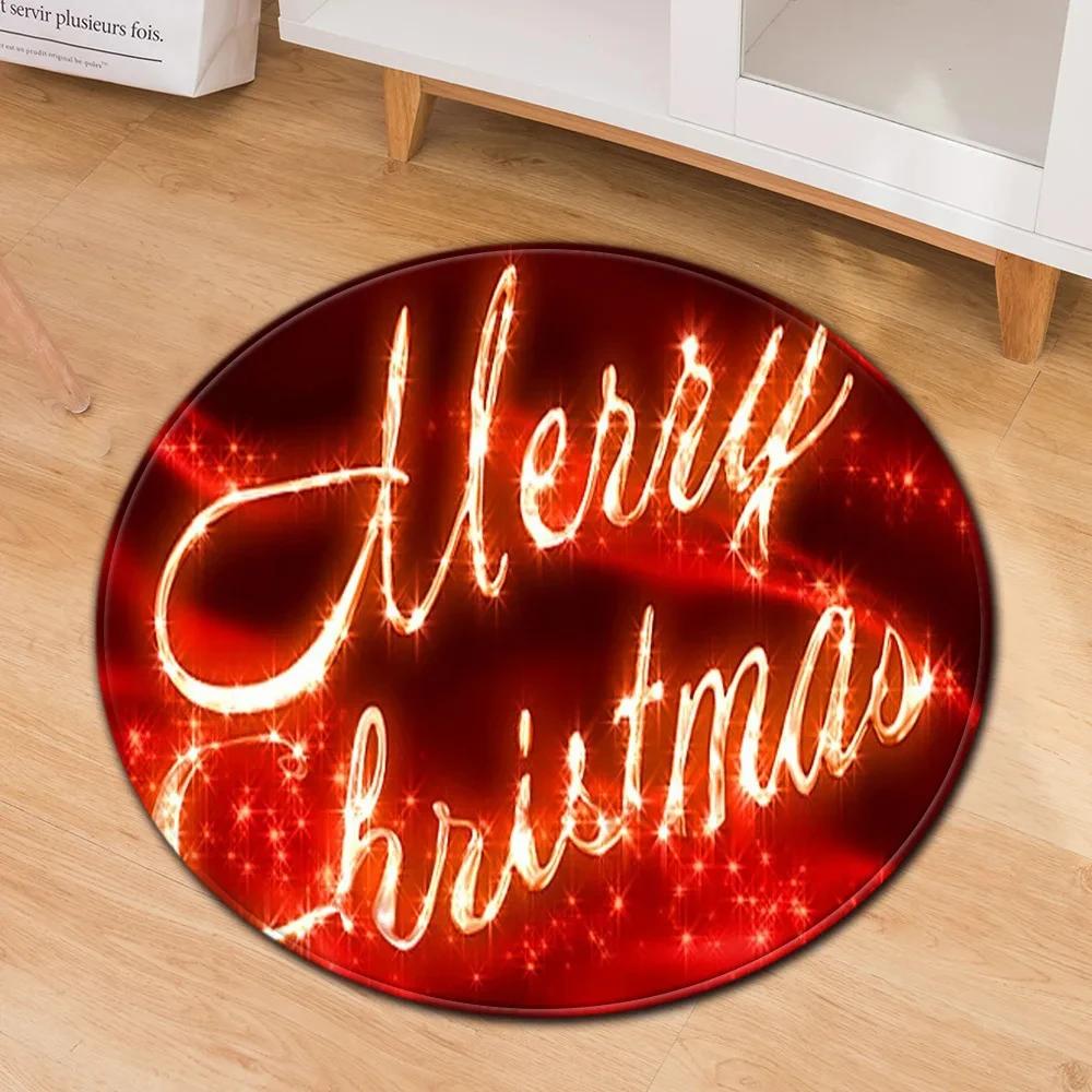 Santa Claus Round Carpet Christmas Theme Rug for Kids Teen New Year's Gift Living Room Bedroom Decor Anti-Slip Circle Floor Mat