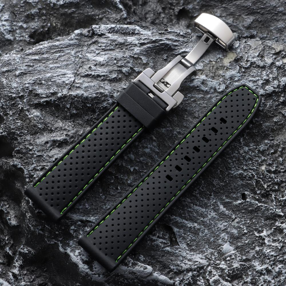 20mm 22mm Premium Silicone Watch Band Butterfly Buckle Waterproof Soft Rubber Strap Breathable Strap Replacement Universal Watch