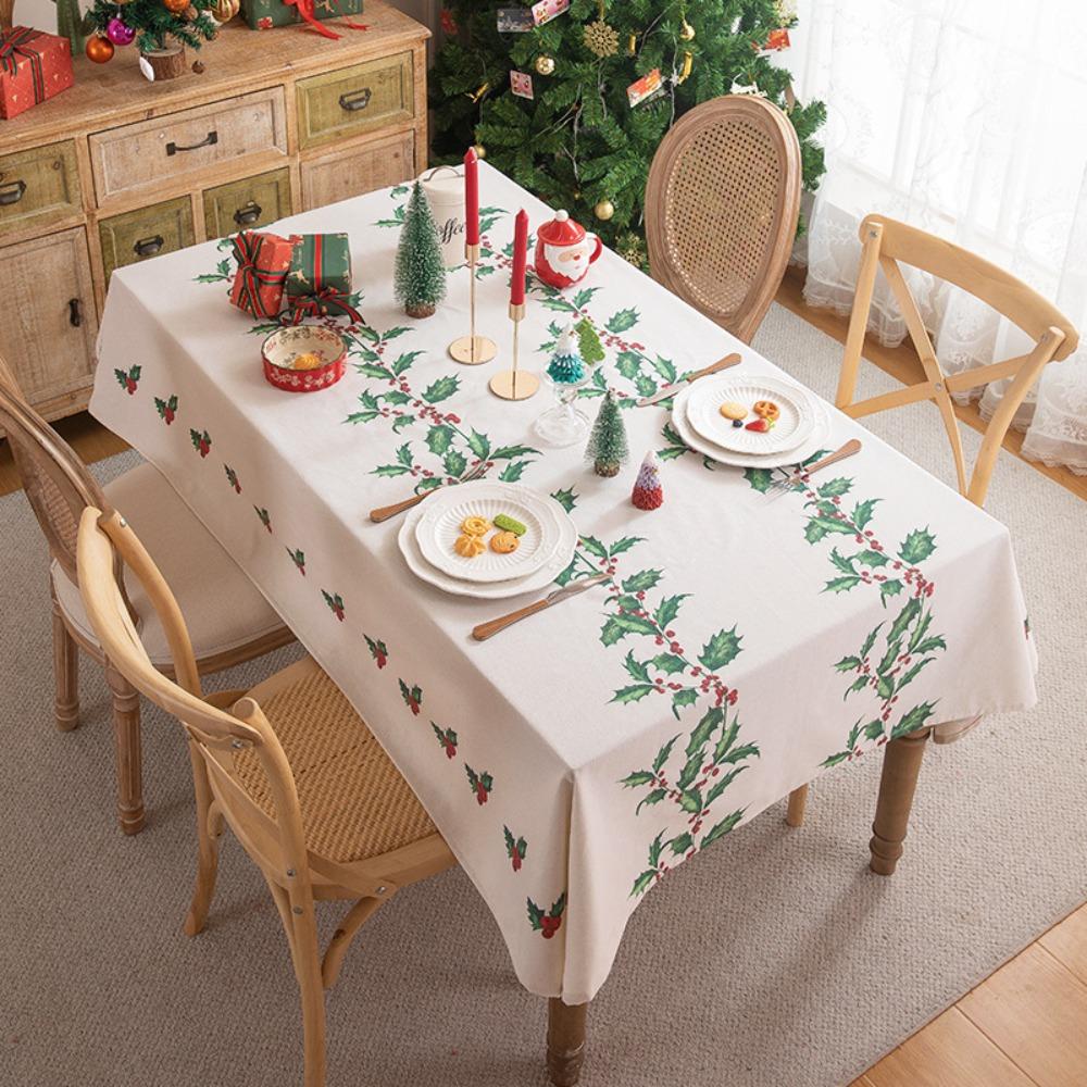 Festive Christmas Table Runner Cotton Blend Printed with Floral Fringe Decorative Dining Cover