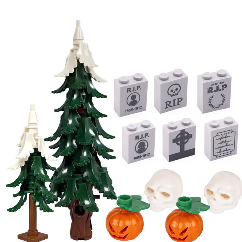 MOC Halloween Building Blocks Skeleton Army Knight Figures Flame Horse Medieval Vampire Furniture Assembly DIY Bricks Toys Gifts