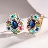 Huitan Aesthetic Colorful Enamel Flower Hoop Earrings for Women Luxury Oval Blue CZ Wedding Accessories Romantic Female