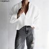 INCERUN Oversized Men Lapel Neck Long Sleeve Casual Loose Cropped Shirts