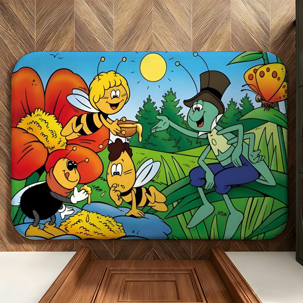 Cartoon M-Maya the B-Bee Floor Mat Soft Flannel Floor Mat Suitable for Entryways, Living Rooms, Bedrooms, and Bathrooms