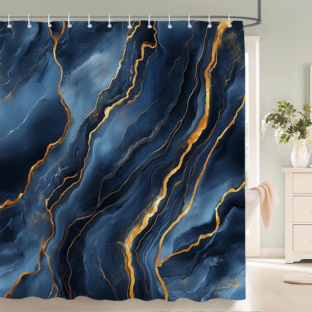 

Luxury Abstract Background Liquid Grey And Gold Marble Texture Shower Curtain,Bathroom Decorative Shower Curtain, With Hooks W60H190(CM)-1 Pcs