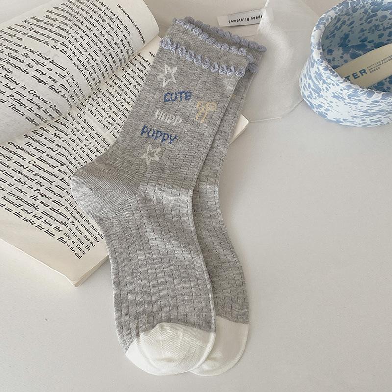 

Женские весенне-летние тонкие сетчатые дышащие хлопковые носки до середины икры без косточек с мультяшным принтом 1 pair серый