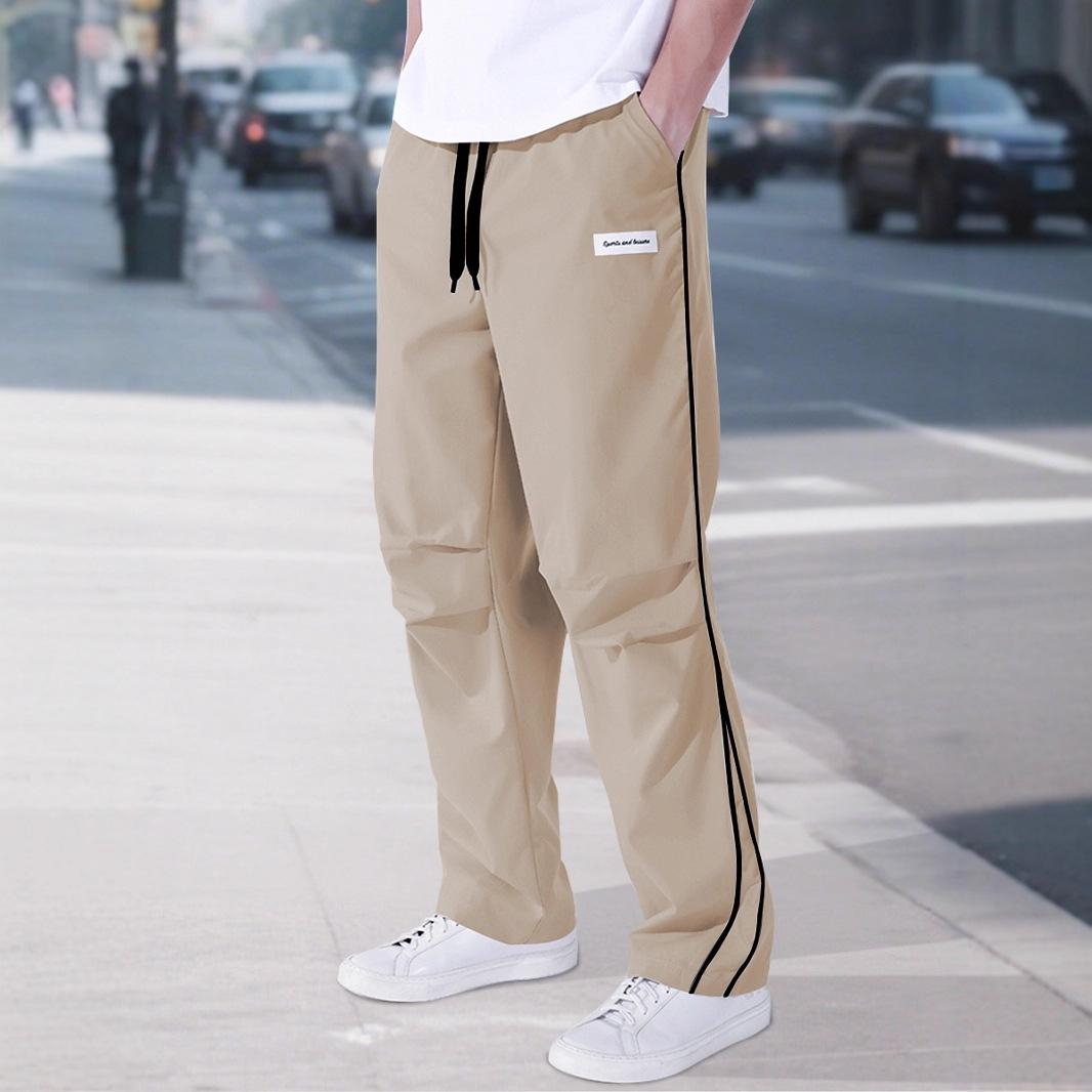

Мужские повседневные брюки однотонные дышащие свободные прямые брюки на кулиске уличная одежда с контрастной отделкой брюки модные брюки карго мужские S хаки