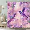 Waterproof Hummingbird Shower Curtain With 12 Hooks - Purple Floral Pattern Print Art Bathroom Decor - Machine Washable