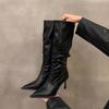 Fashion Thin Heel Boots Children Autumn and Winter New High Heel Pointed Pile Retro High Boots Children